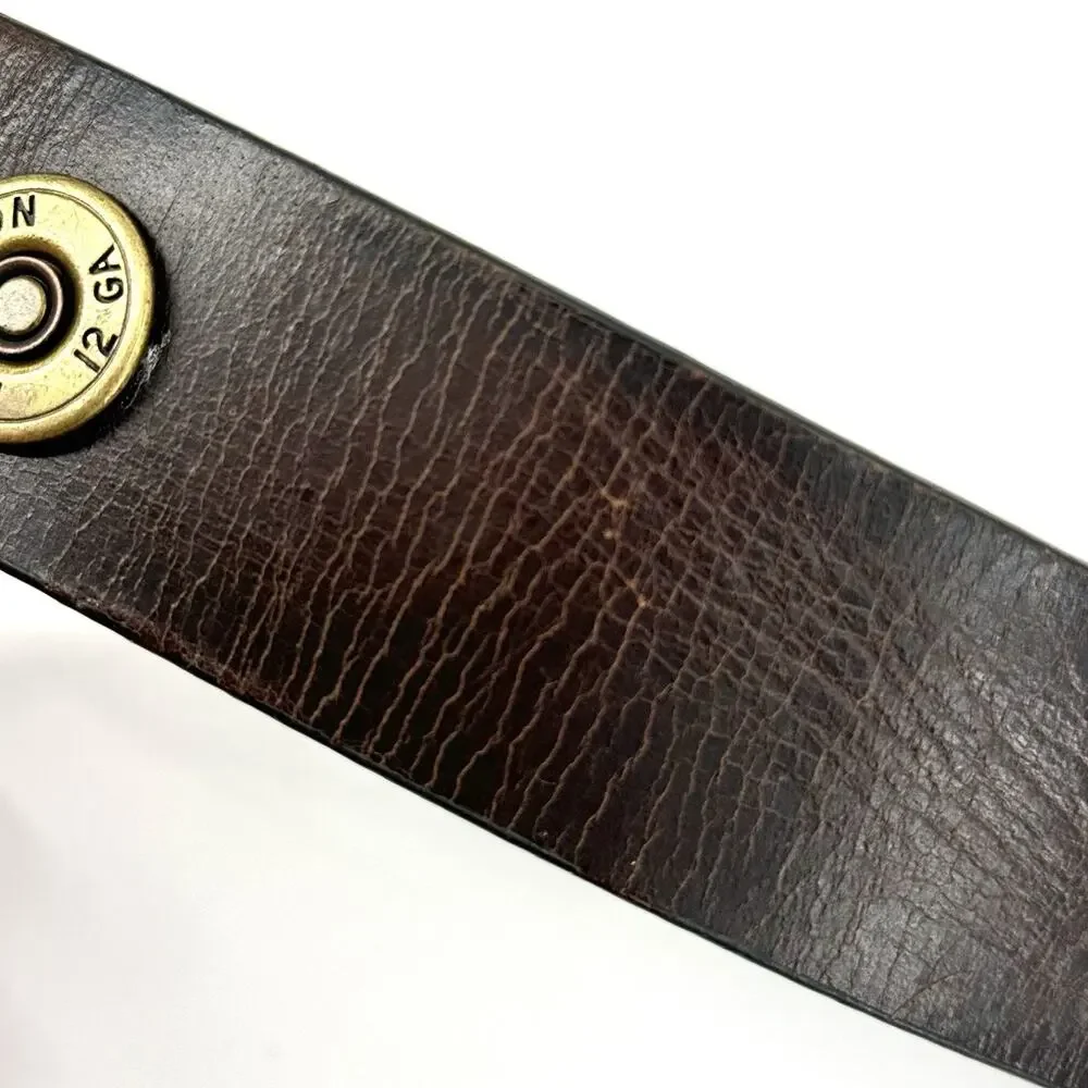 Remington Mens SZ 42 Brown Leather 12 GA Gauge Shell Belt Brass Buckle Concho